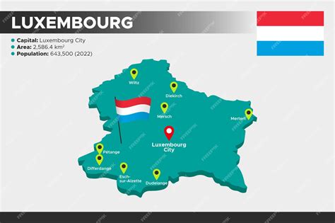 Premium Vector | Luxembourg isometric 3d illustration map flag capital cities area population ...