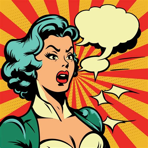 Lady announces and promotes. Pop art retro vector illustration comic cartoon kitsch vintage ...
