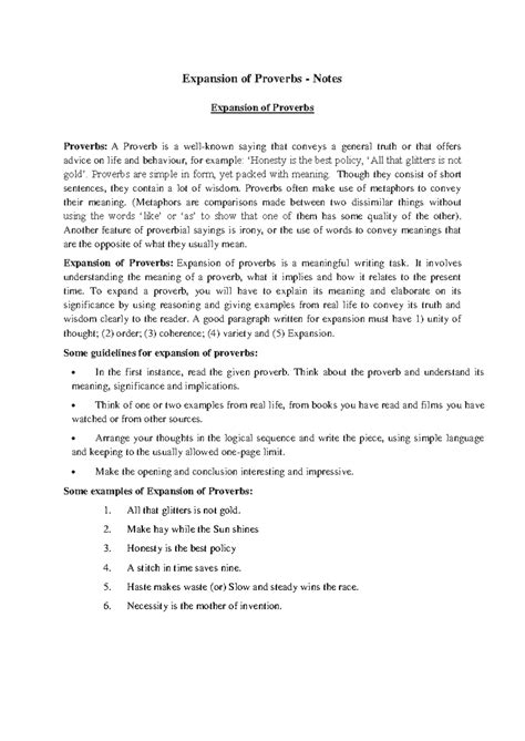 Expansion of Proverbs - UNIT-IV Insights on their Meanings - Studocu