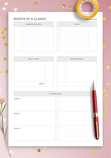 Download Printable Month at a Glance with Action Plans PDF