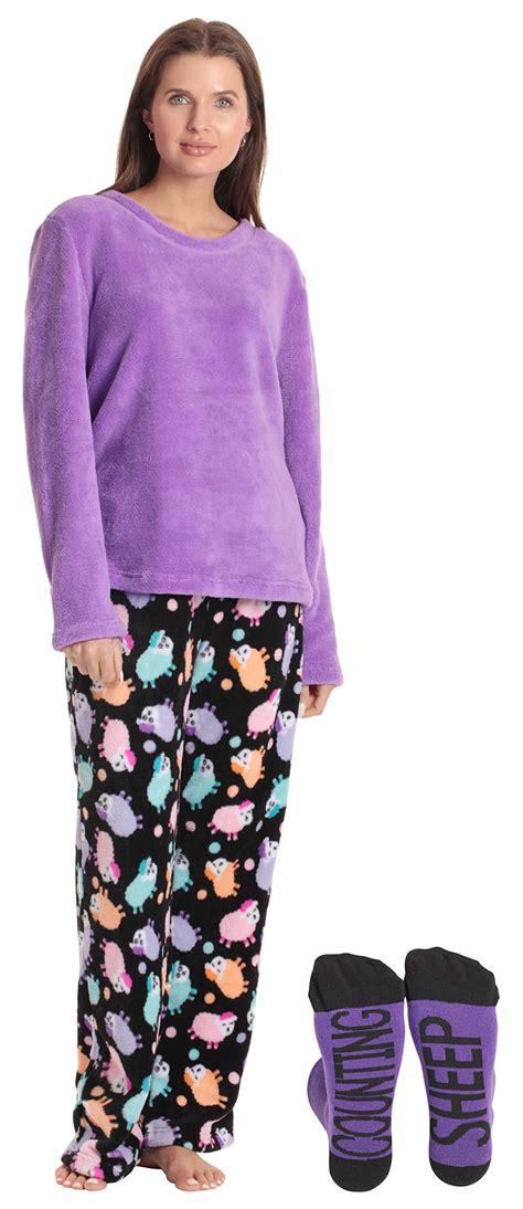 Just Love Womens Soft Plush Pajama Pants Set with Fluffy Socks, Fuzzy ...