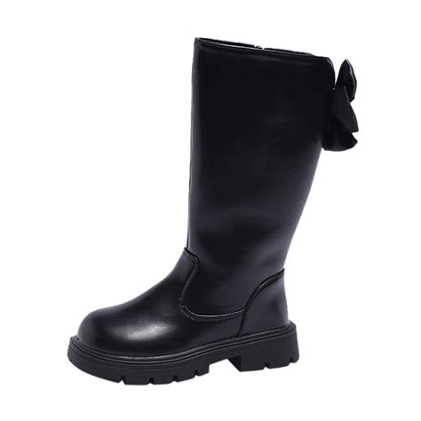 Black Boots, Girls Knee High Boots With Side Zipper And Bowknot Warm ...