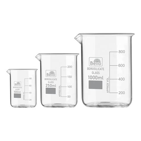 Bello Borosilicate 3.3 Glass Beaker 100 ml, 250 ml, 1000 ml with ...