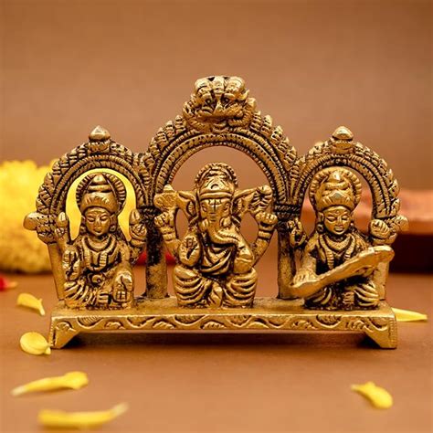 Buy Ekhasa 100% Pure Brass Laxmi Ganesh Saraswati Murti (Size: 8.0 cm ...