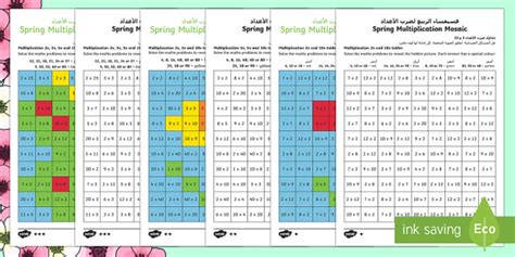 Spring Multiplication Mosaics Differentiated Worksheet Arabic/English
