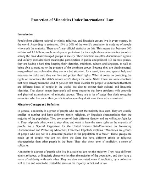 Protection of Minorities Under International Law - Protection of ...