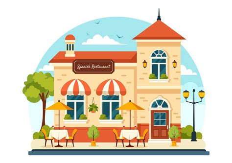 Spanish Restaurant Vector Illustration with Various of Food Menu ...