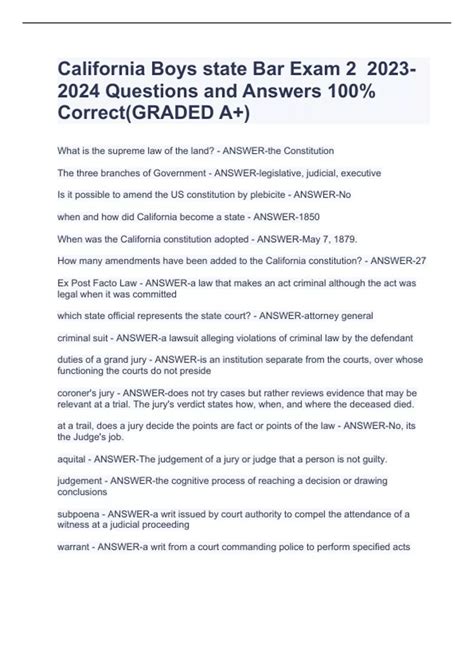 California Boys state Bar Exam Questions and Answers 100% Correct ...