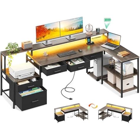 AODK L Shaped Desk with 5 File Drawers, 75 India | Ubuy