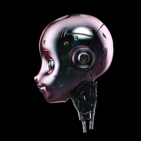 3d rendering metallic ai robot or cybord isolated on black background ...