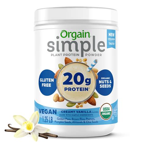 Orgain Organic Simple Vegan Protein Powder Vanilla 20g Plant Based ...