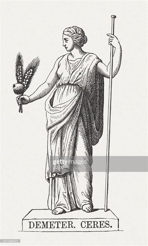 Demeter - Greek goddess of the harvest. Wood engraving, published in ...