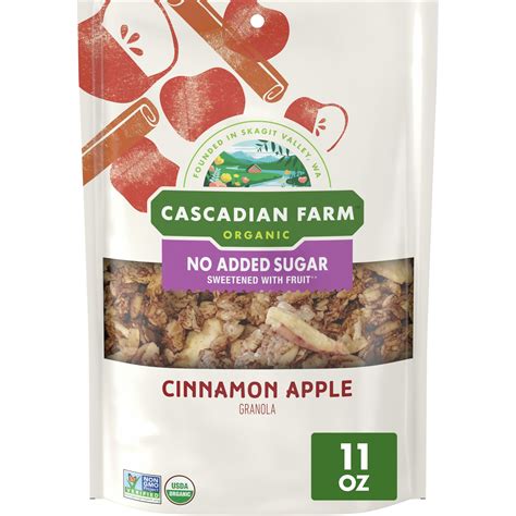 Cascadian Farm Organic Granola, No Added Sugar, Cinnamon Apple Cereal ...