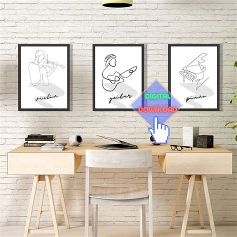 Minimal Musical Art Print, Line Art Set, Violin - Piano - Quitar Design ...