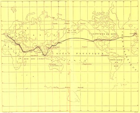 Map of Phileas Fogg's itinerary from Jules Verne's "Around the World in ...