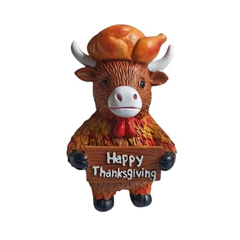 B Cute Cow And Turkey Thanksgiving Resin Figurine With Maple Leaves And ...