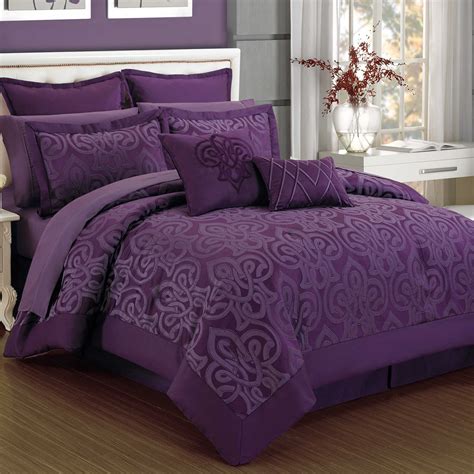 Curtis Damask 12-Piece Comforter Set in Plum | Bedroom comforter sets ...