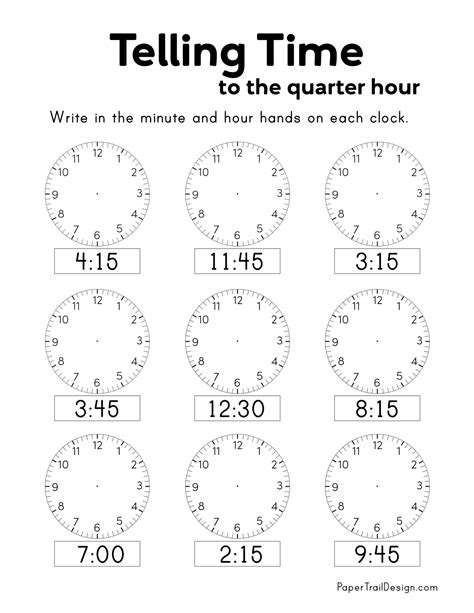 Free Printable Telling Time Worksheets - Paper Trail Design ...