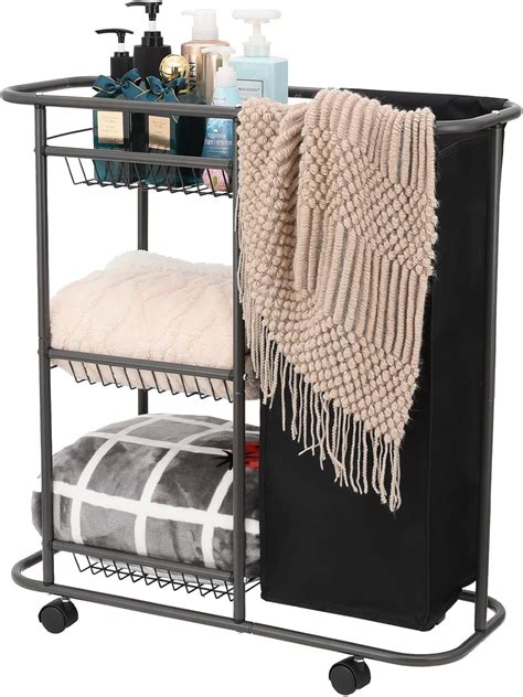 Rolling Laundry Cart with Wheels, 3-Tier Laundry Caddy Between Washer ...