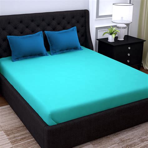 PAVO Tranquil Solid Luxurious King Bedsheet - Aqua Blue and Blue ...
