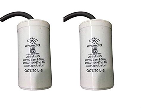 Globe Capacitor 20 MFD Capacitor for Motor, Fan, 450VAC Class B 50Hz ...