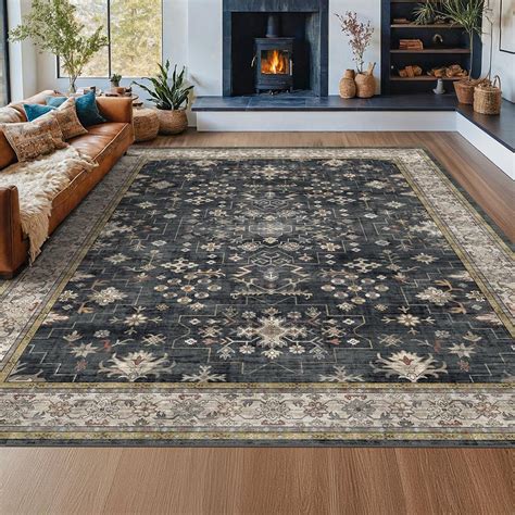 Amazon.com: Hazo Haus Black Farmhouse Washable 8x10 Rugs for Living ...
