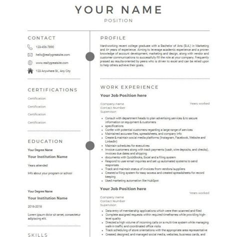 Resume Template for Google Docs, Word , Pages Etc. Minimalist - Etsy