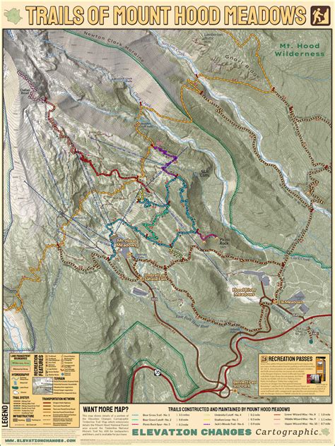 Trails of Mount Hood Meadows Map by Elevation Changes Cartographic LLC ...