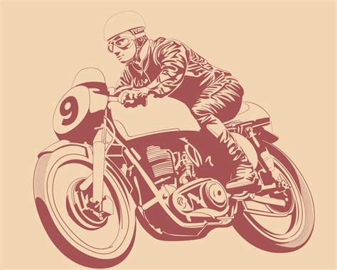 Cafe racer illustratie skelet op motorfiets | Premium Vector