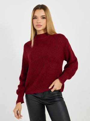 Buy Styli Women Burgundy Round Neck Volume Sleeves Sweater (S) Online