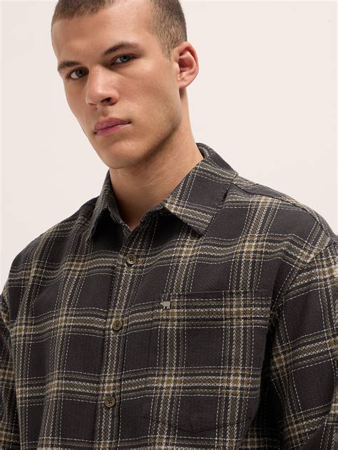 Men Brown Woven Checked Design Relaxed Fit Overshirt – FYVA