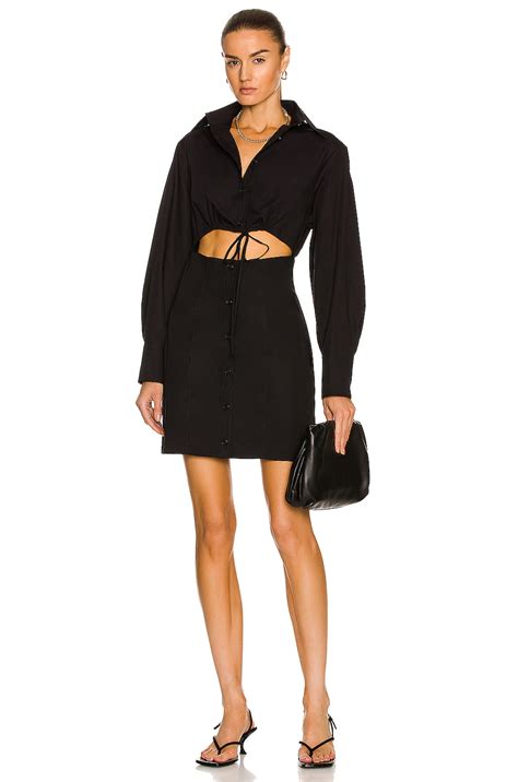 MATTHEW BRUCH Cutout Mini Shirt Dress in Black | FWRD