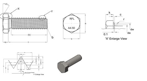 DIN 933 Grade A4-50 Bolts Dimension | BigBoltNut