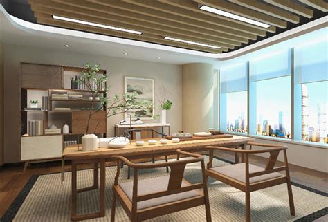 50平办公室新中式风格办公室茶室设计图片_装信通网效果图
