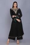Buy Black Georgette, Chanderi, Cotton Embroidery Zari Neckline Kurta ...