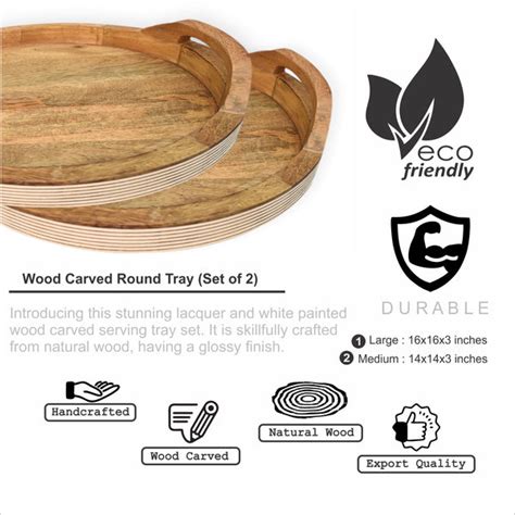 Wooden Carved Round Serving Tray Set (GD2282) – GreenDecor