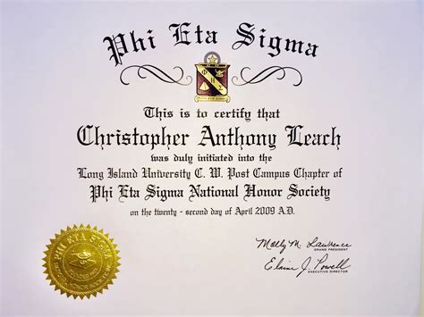 Phi Eta Sigma Honor Society Certificate | PDF