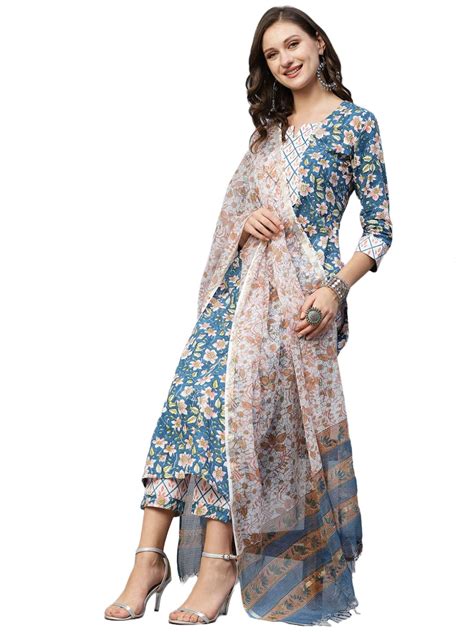 ANNI DESIGNER Women's Cotton Blend Straight Printed Kurta with Pant ...