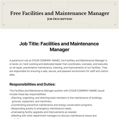 What Is The Job Description Of Facility Manager at Jorja Helms blog