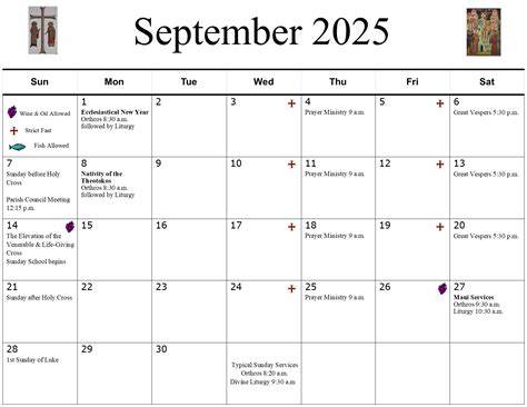 Calendar Orthodox 2025 September | Calendar Printable
