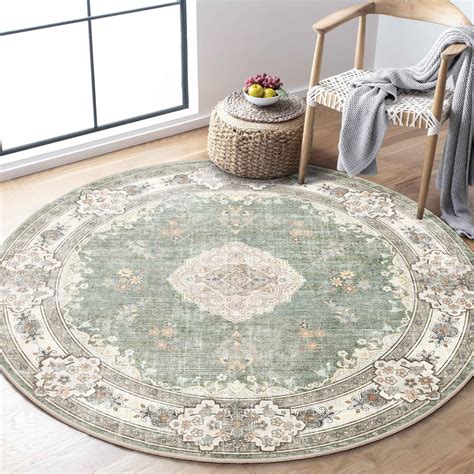 Amazon.com: Rugcomf Round Rug 4ft Washable Circle Rug Non Slip Low Pile ...