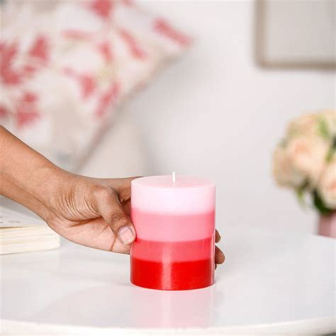 Layered Ombre Pillar Candle Red And Pink Online - Premium Candle | Nestasia