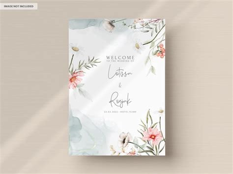 Beautiful watercolor wedding invitation card with elegant flower and ...