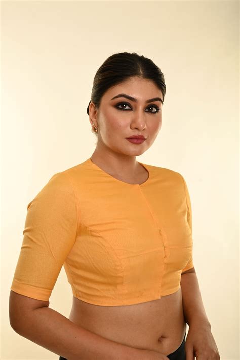 Butter Yellow Organza Saree Blouse with Zero Neckline