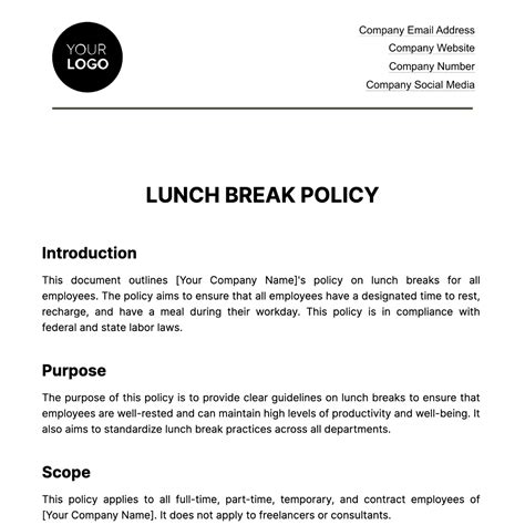 Lunch Break Policy Template - Printable Calendar Template