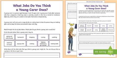 Jobs of a Young Carer Worksheet
