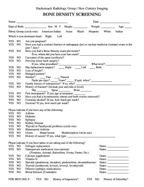 Fillable Online Bone Density Screening - Hackensack Radiology Group Fax ...