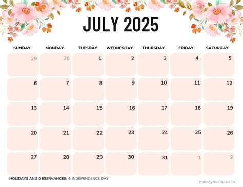 July 2025 Printable Calendar (52 Free PDF Printables)