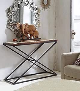 S.B. Handicraft Iron Frame Solid Sheesham Wood Top Console Table for ...
