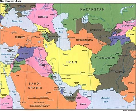 Detailed Map of South and West Asia Regions